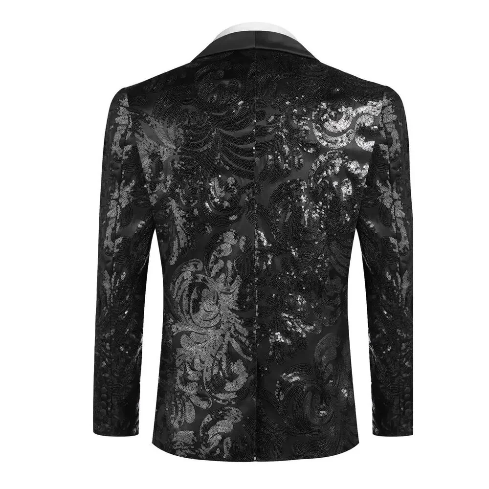 COOFANDY Mens Sequin Dinner Jacket Sparkly Glitter Shiny Black Suit Blazer M